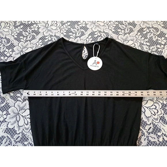 Women's Jumpsuit Lg Black Short Sleeve Casual V Neck Elastic Waist Wide Leg NWT - Picture 7 of 13